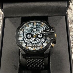 Ed Hardy Black and Gold Skull Watch